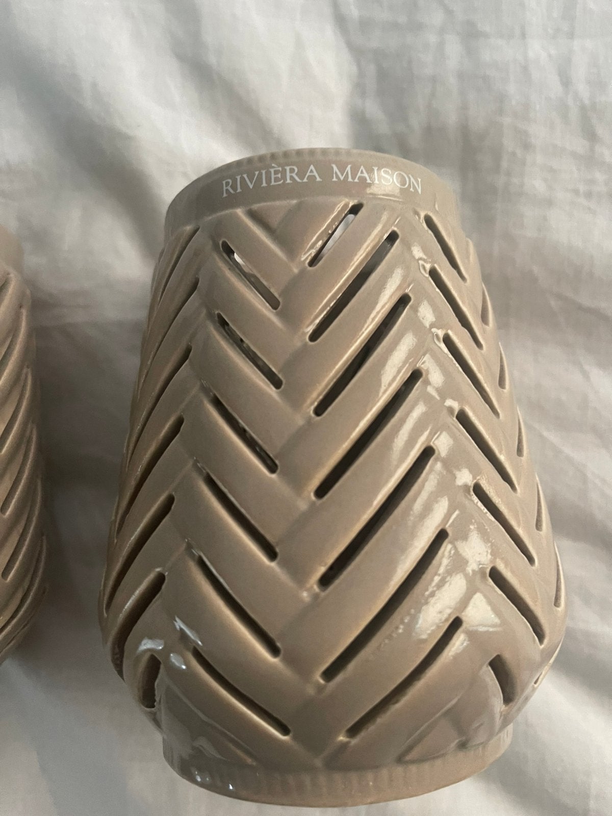 Riviera Maison Harringbone votive flax - 4 stuks, Huis en Inrichting, Woonaccessoires | Kandelaars en Kaarsen, Beige, Waxinelichthouder