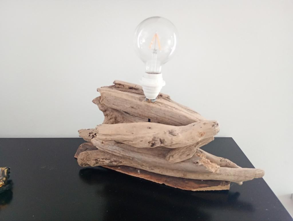 Landelijke drijfhout lamp met LED - Uniek uit Denemarken, Gebruikt, Ophalen of Verzenden, Minder dan 50 cm, Landelijke, Natuurlijke, Scandinavische