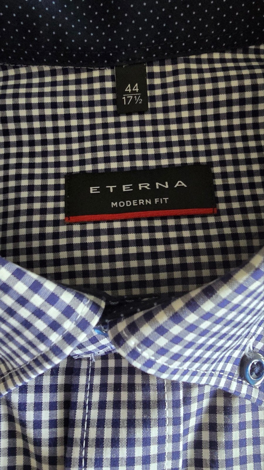 Heren overhemd mt 44 korte mouwen Eterna, Eterna, Blauw, Ophalen of Verzenden, Gedragen