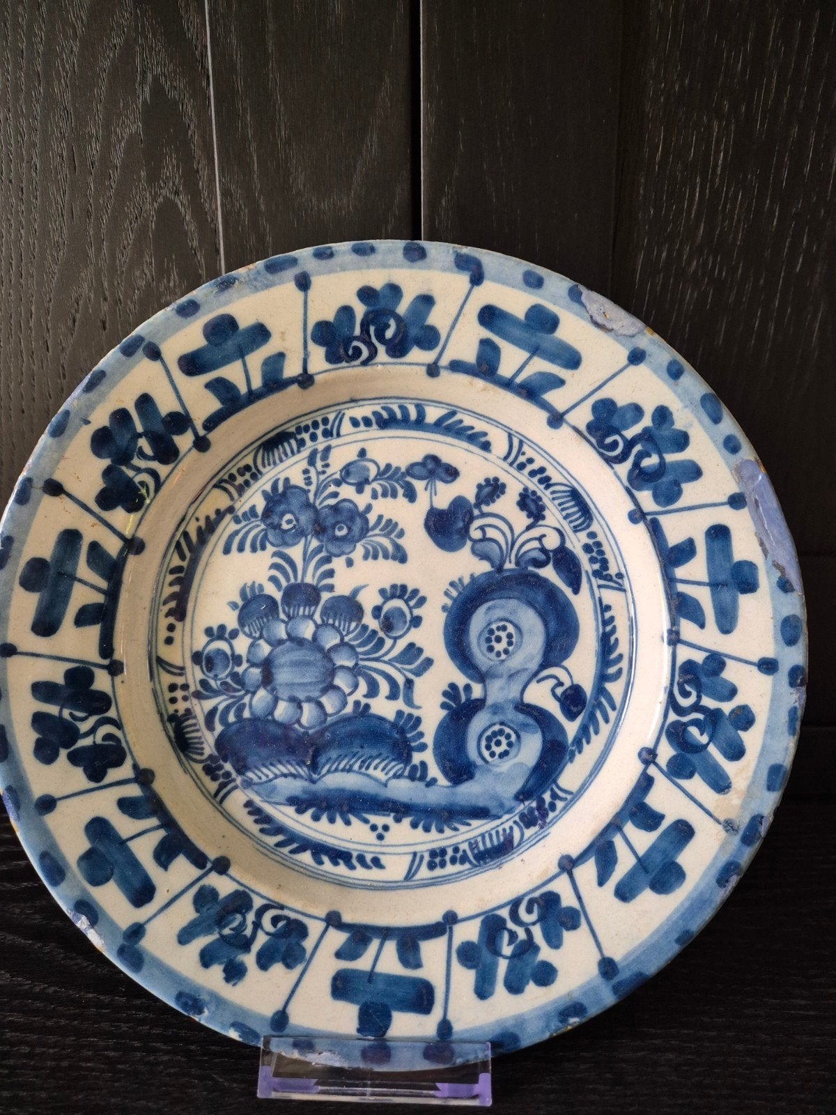 Delfts blauw bord 23 cm doorsnede 18-eeuws, Antiek en Kunst, Ophalen of Verzenden