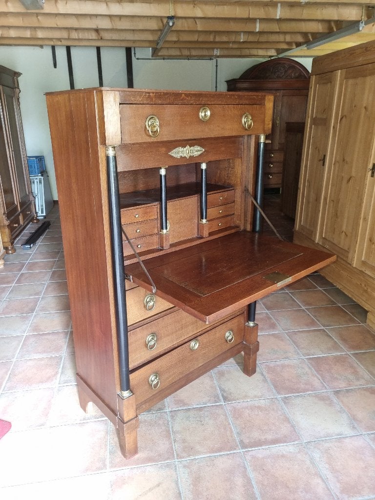 Prachtige Antieke Eiken Empire Secretaire  Klep Buro, Ophalen of Verzenden