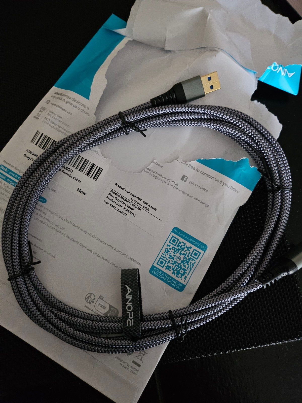 Ainope USB A Male naar Female Kabel - Grijs/Zwart, Computers en Software, Ophalen of Verzenden, Nieuw