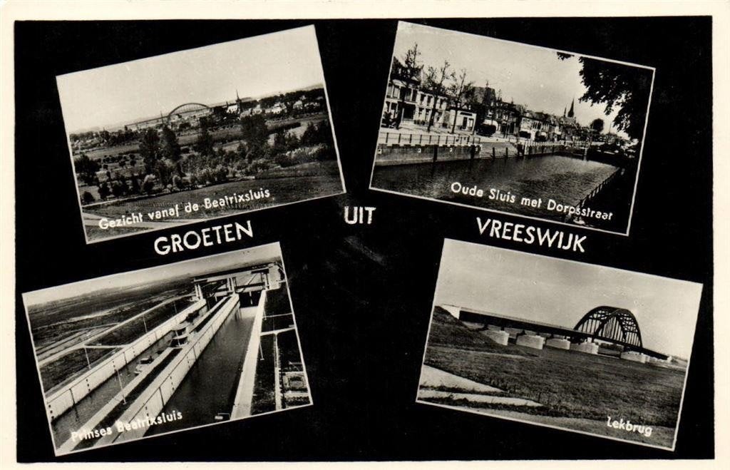 Groeten uit Vreeswijk - 4 afb. o.a. sluis brug - ongelopen, Ophalen of Verzenden, 1940 tot 1960, Ongelopen, Utrecht
