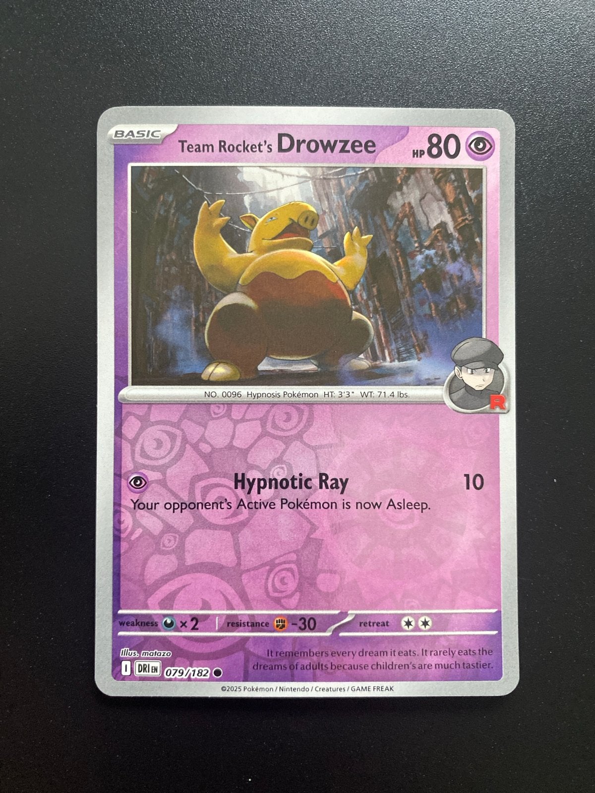 Team Rocket's Drowzee 079/182 Reverse Holo Destined Rivals, Ophalen of Verzenden, Zo goed als nieuw, Losse kaart, Foil