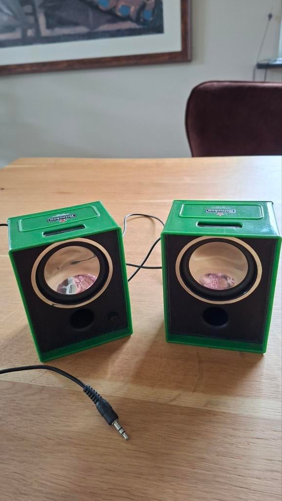 Vintage Heineken speaker boxjes, Audio, Tv en Foto, Luidsprekers, Ophalen of Verzenden, Minder dan 60 watt, Front, Rear of Stereo speakers