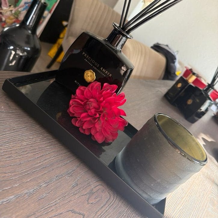 Luxe Geurdiffuser Set met Dienblad en Decoratie, Hout, Zwart, Ophalen of Verzenden, Zo goed als nieuw
