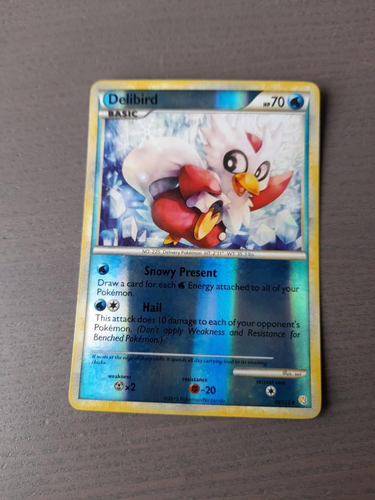 Heartgold & soulsilver 39/123 delibird reverse, Ophalen of Verzenden, Gebruikt, Losse kaart, Foil