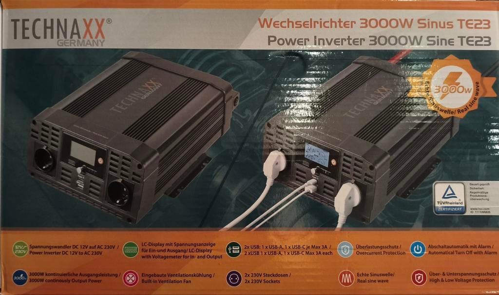 Nieuwe Technaxx TE23 3000W Pure Sinus Omvormer (12V  230V), Ophalen of Verzenden, Nieuw