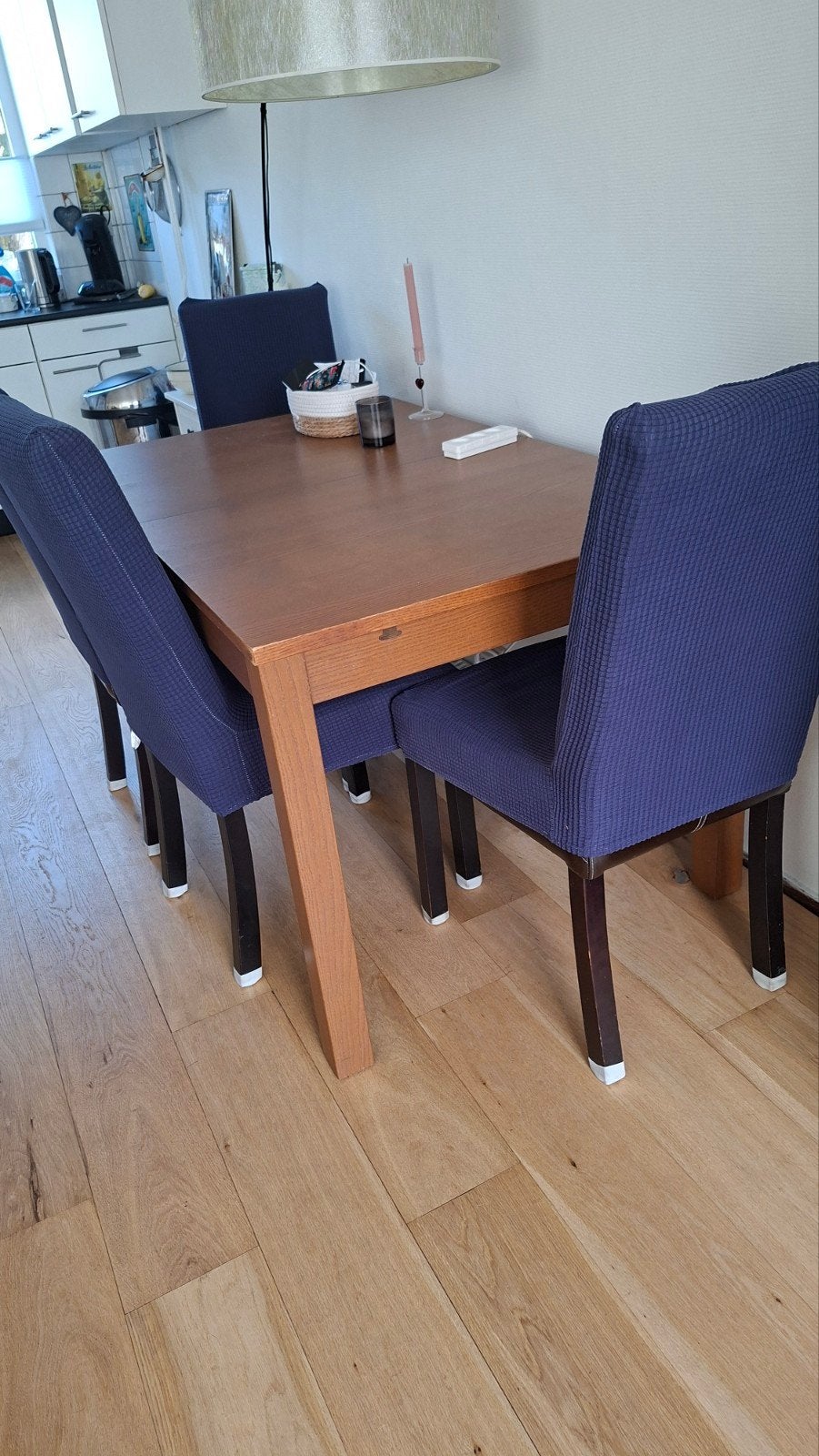 Uitschuifbare eettafel houtlook/fineer 140x84 cm, Ophalen, Gebruikt, 100 tot 150 cm, 50 tot 100 cm