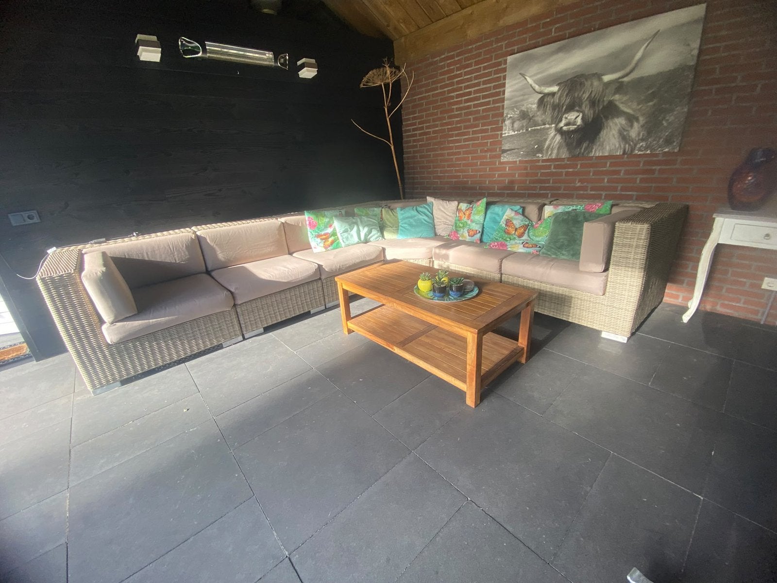 Grote luxe loungeset hoekbank tuin – wicker – incl. kussens, Huis en Inrichting, Ophalen