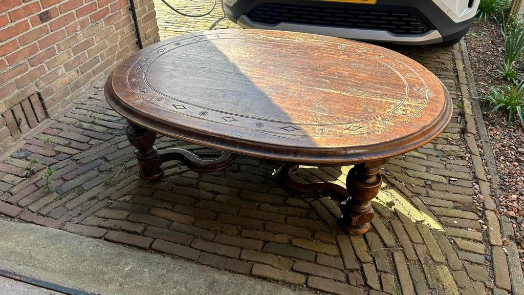 Ovale houten salontafel, Ophalen, Gebruikt, 100 tot 150 cm, 150 tot 200 cm