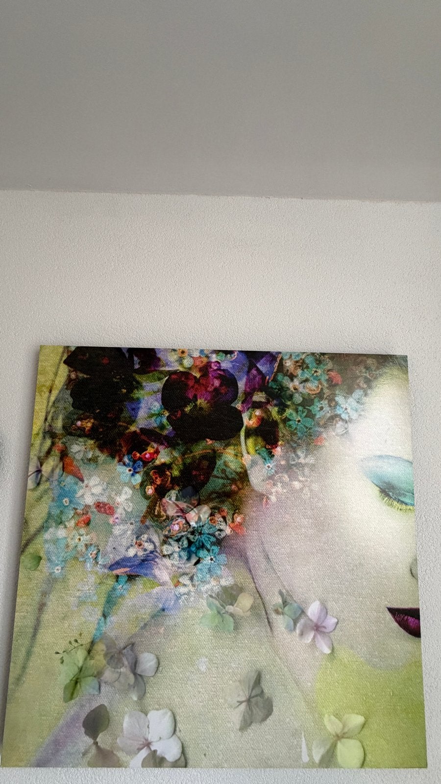 Schilderij Vrouw met Bloemen en Vlinders, Ophalen, Figuren, Print, Op houten frame