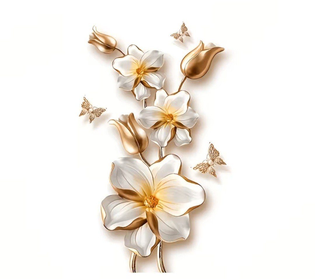 3D Muursticker Bloemen en Vlinders - Wit/Goud, Ophalen of Verzenden, Kunststof, Wit, Modern
