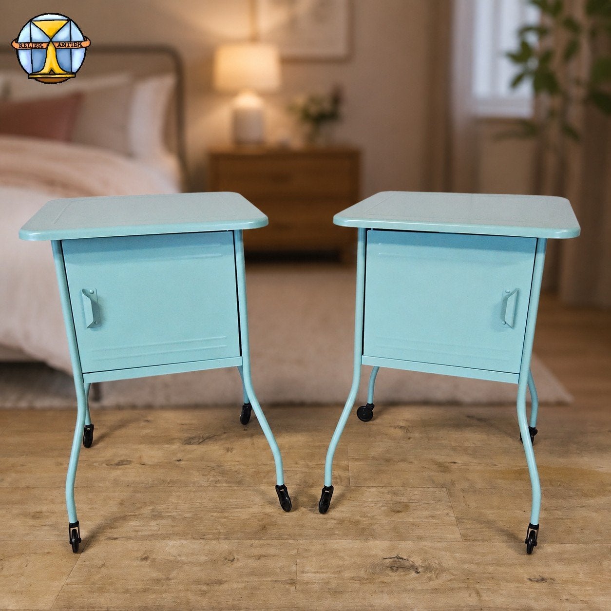 Set van 2 Retro metalen Vetra Ikea nachtkastjes (mintgroen), Huis en Inrichting, Slaapkamer | Nachtkastjes, Minder dan 45 cm, Metaal of Aluminium