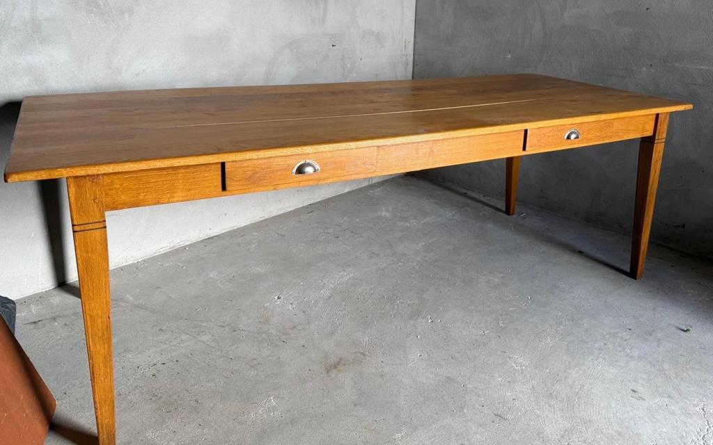 Massieve eikenhouten eettafel met 2 lades, Huis en Inrichting, Ophalen, Zo goed als nieuw