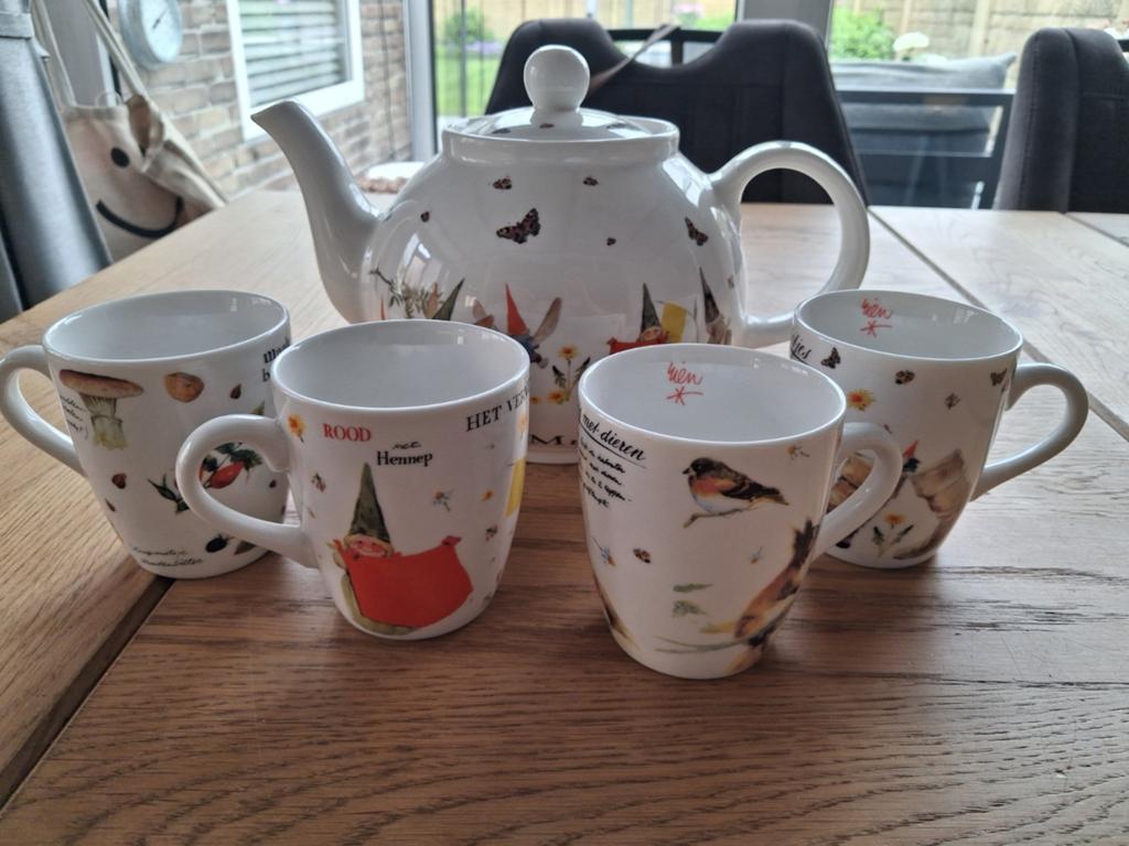 rien poortvliet David de kabouter theepot met 4 kopjes, Ophalen of Verzenden