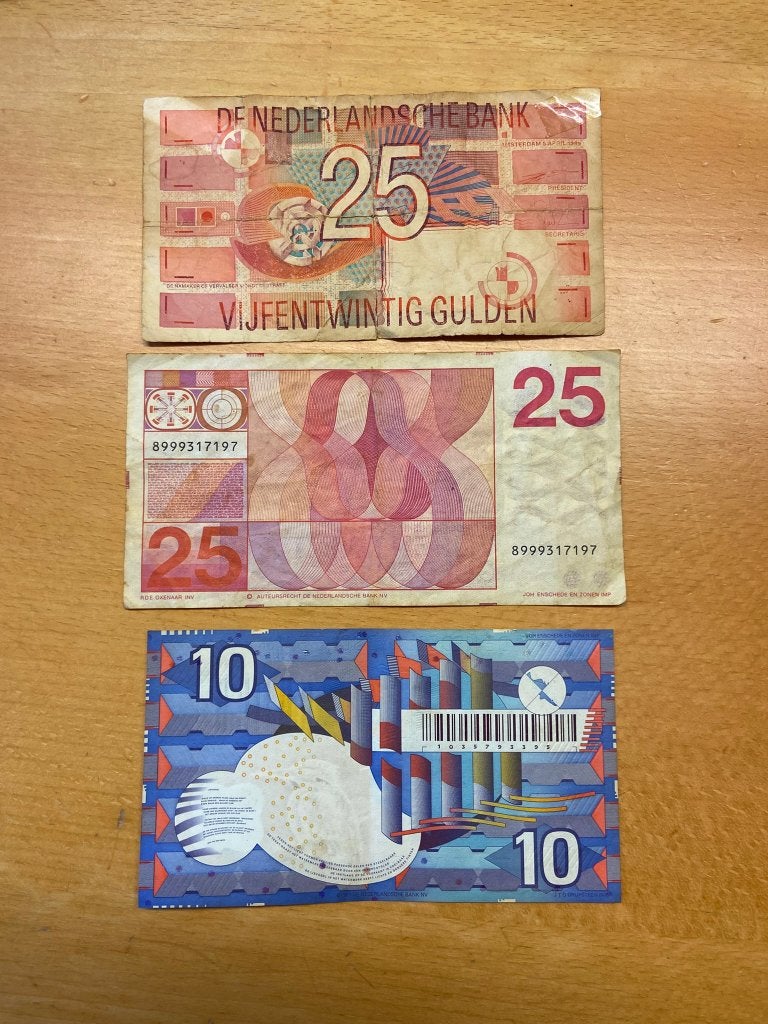 Set oude NL Guldens (2x 25 Gulden & 1x 10 Gulden IJsvogel), Ophalen of Verzenden, 100 gulden, Setje