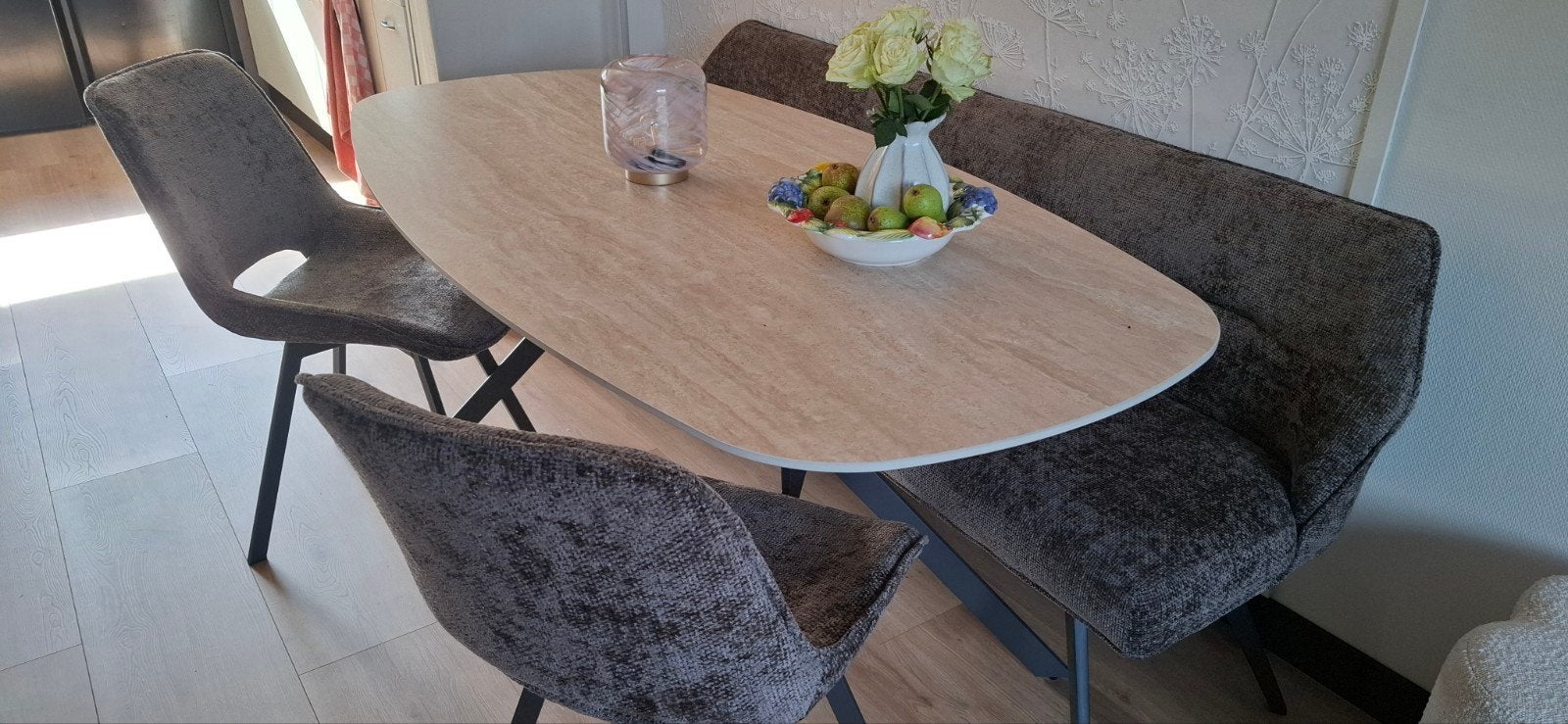 Nieuw eetkamerbank met 2 stoelen  Pure - Taupe - Renegade St, Ophalen, 150 tot 200 cm, Nieuw, 75 tot 100 cm