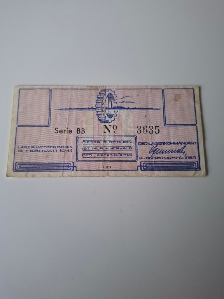 Kampgeld Lager Westerbork 10 cent document wo2 biljet, Ophalen of Verzenden, Duitsland