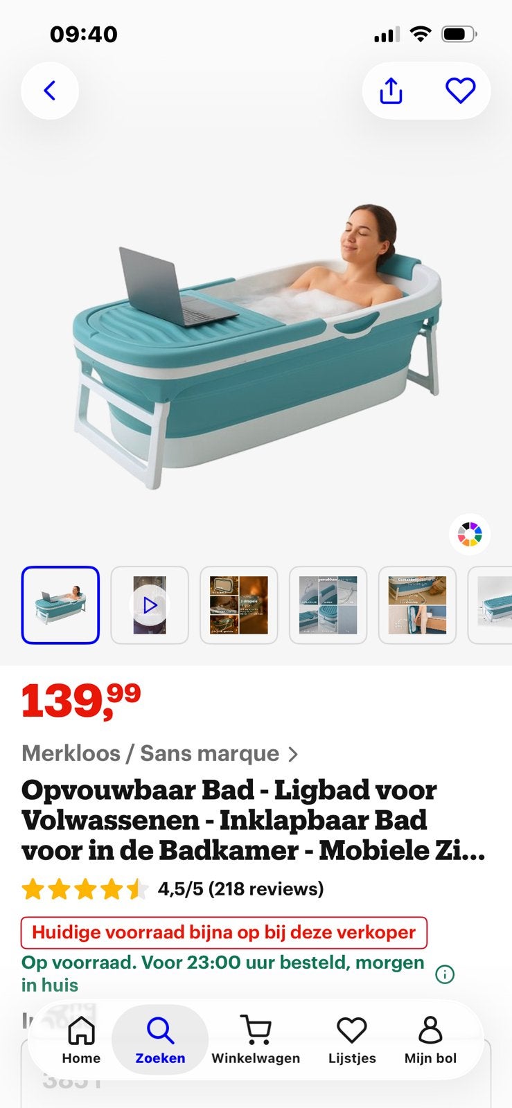 Opvouwbaar ligbad, Ophalen, Overige typen, 50 tot 100 cm, Zo goed als nieuw