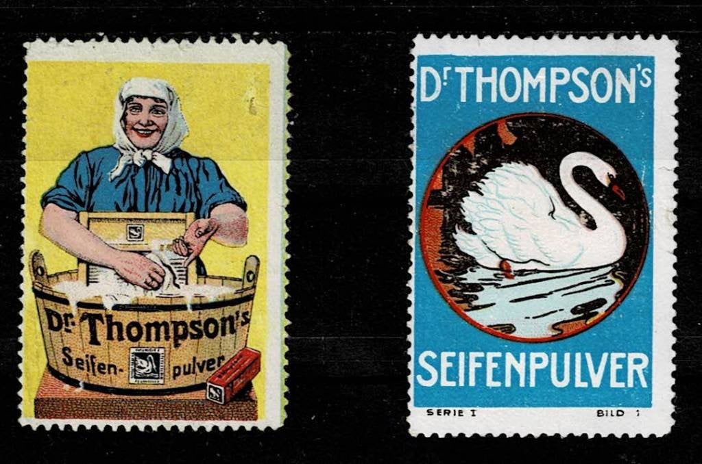 2 sluitzegels Duitsland THOMSON SEIFEN PULVER, Ophalen of Verzenden, Overige thema's