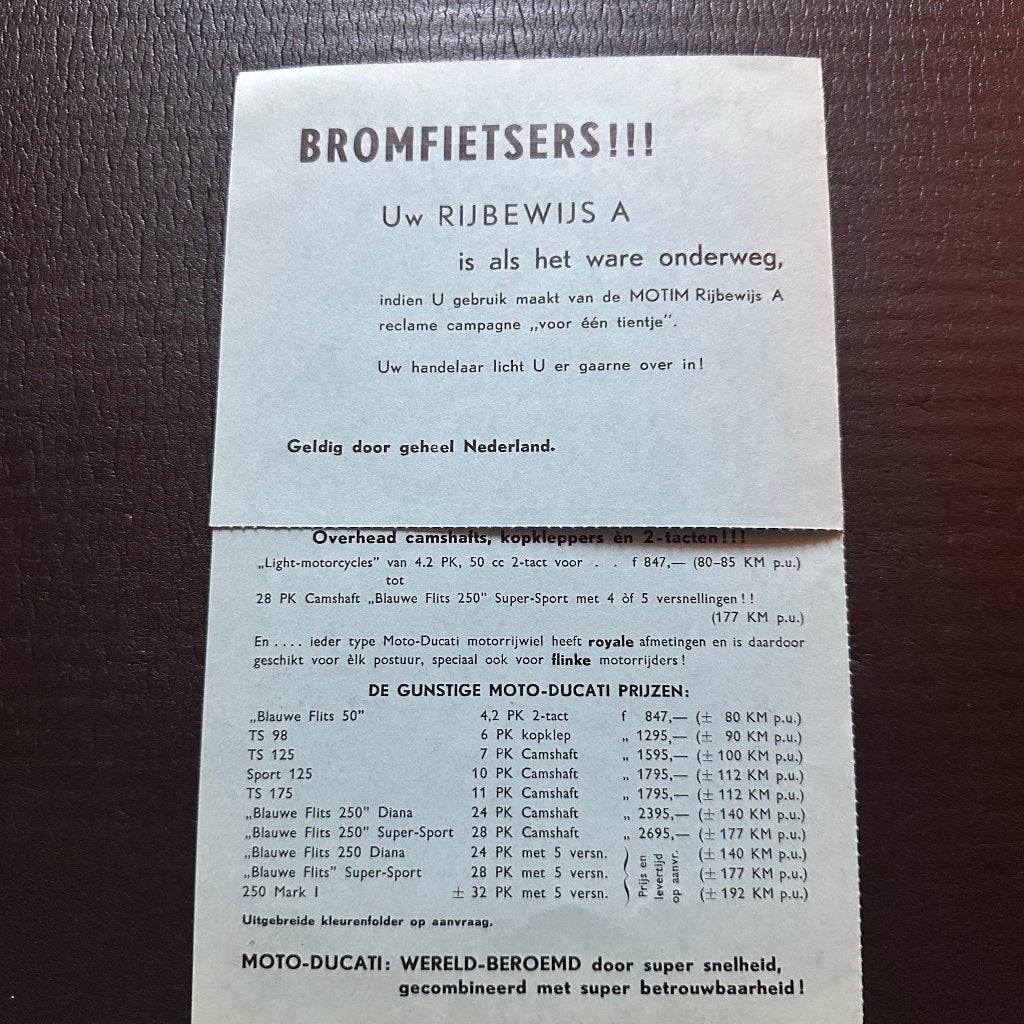 #5) DUCATI Moto-Ducati - 1960 - Motor Bromfiets Folder, Verzenden, Gelezen, Folder