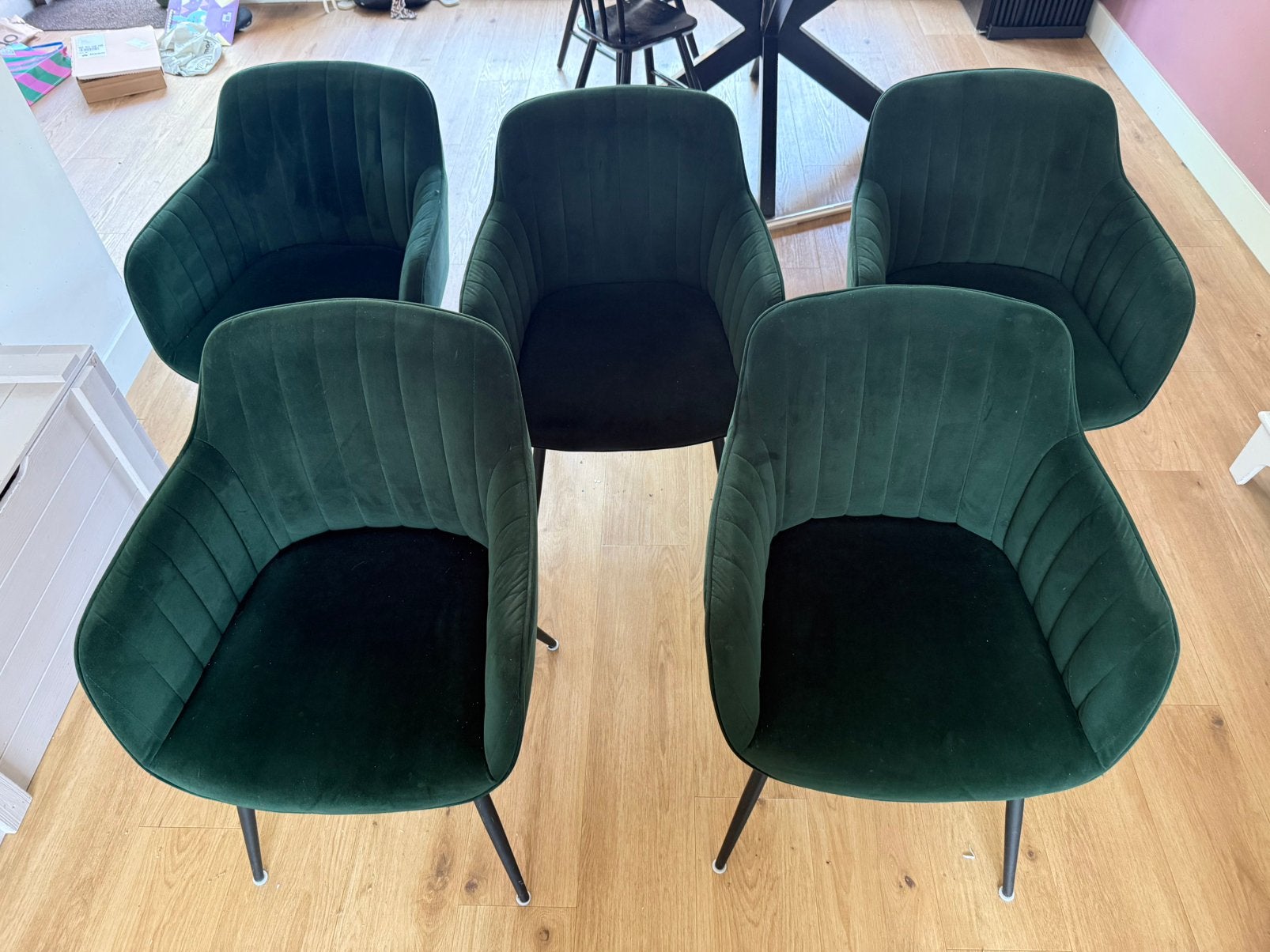 5 eetkamerstoelen Como donker groen. Goede staat!, Ophalen of Verzenden, Zo goed als nieuw, Overige kleuren, Vijf, Zes of meer stoelen