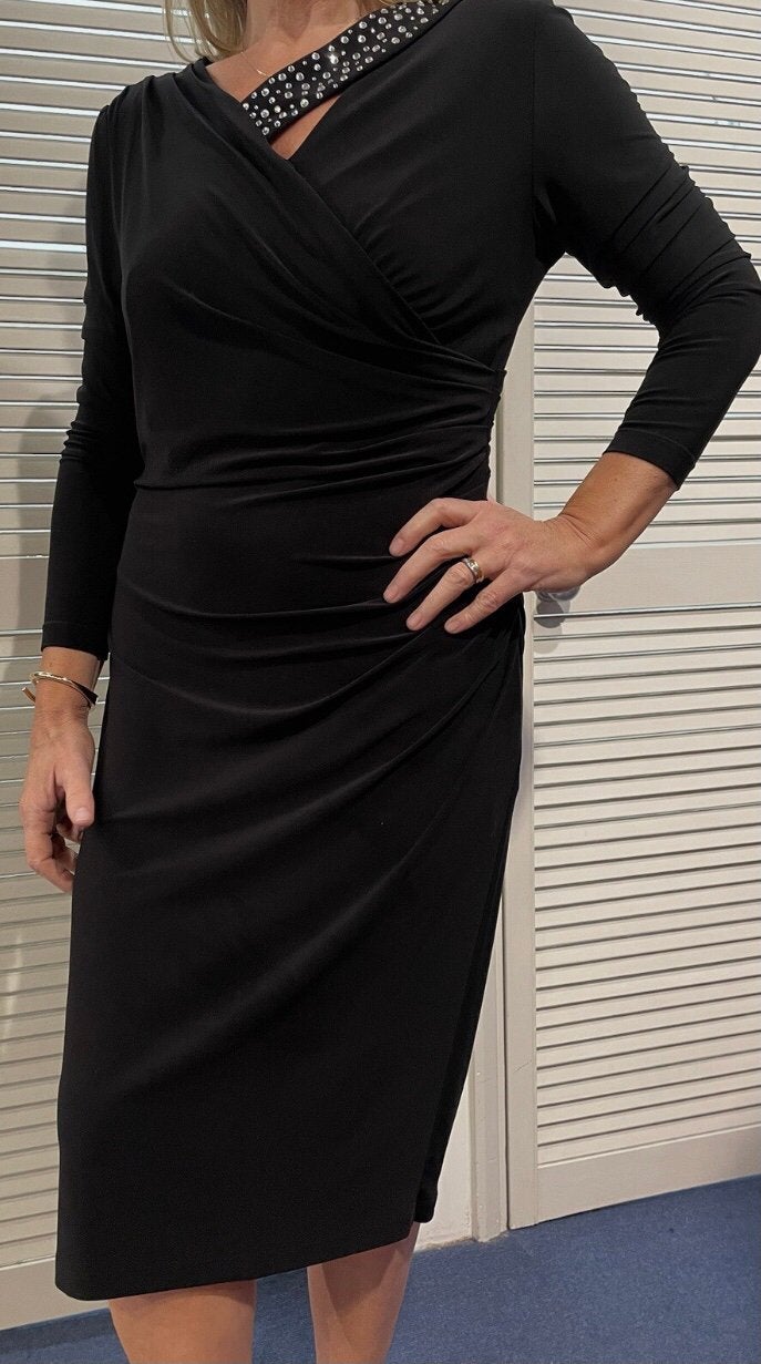 Ribkoff luxe zwarte jurk veel strass steentjes maat 42, Verzenden, Zwart, Maat 42/44 (L), Zo goed als nieuw