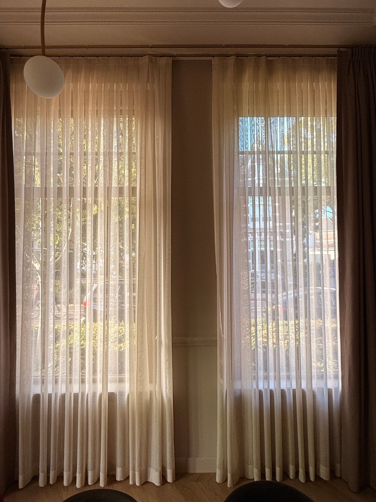 2 Lange Exclusieve Beige Vitrage Gordijnen - 240x350 cm, Ophalen, Nieuw, Beige, Vitrage