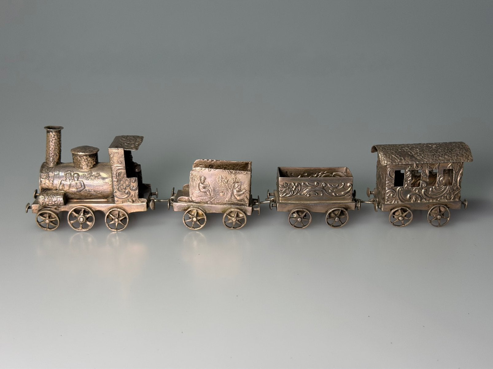 Zilveren treinset miniatuur 26,5CM, Ophalen of Verzenden