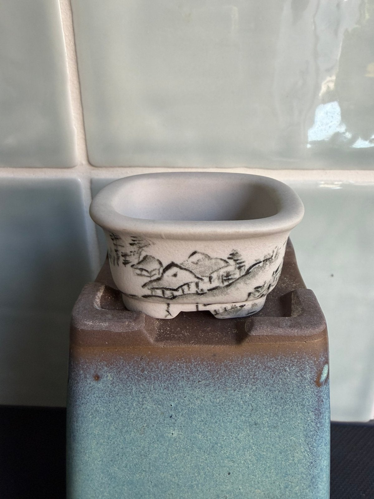 Bonsai mame potje, lichtgrijs rechthoekig, Ophalen of Verzenden