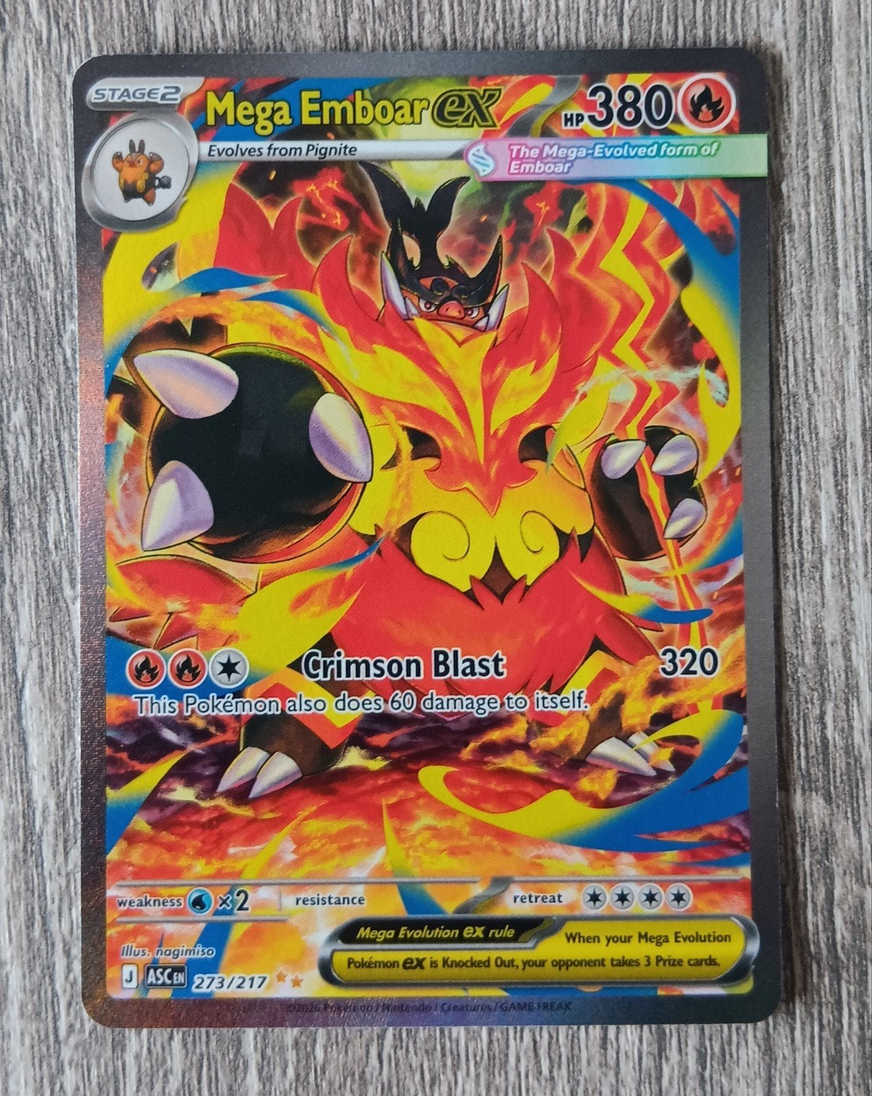 Mega Emboar ex Ascended Heroes, Ophalen of Verzenden, Zo goed als nieuw, Losse kaart, Foil