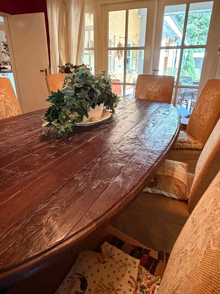 Robuste houten eettafel 8-10 personen, Ophalen, 100 tot 150 cm, 200 cm of meer, Zo goed als nieuw