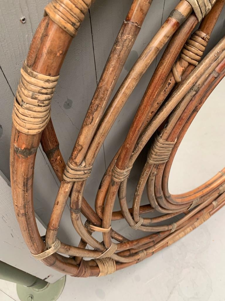 Hele grote rotan bamboe spiegel - vintage retro, Ophalen, Gebruikt, Onbekend, 75 tot 100 cm