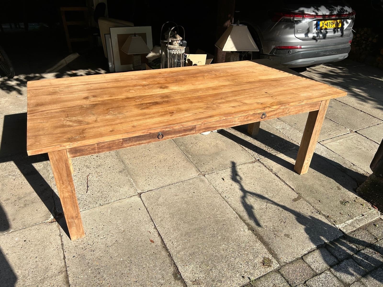 Robuuste houten tafel - 220x100x80 cm - werkbank, Ophalen, Gebruikt, 100 tot 150 cm, 200 cm of meer