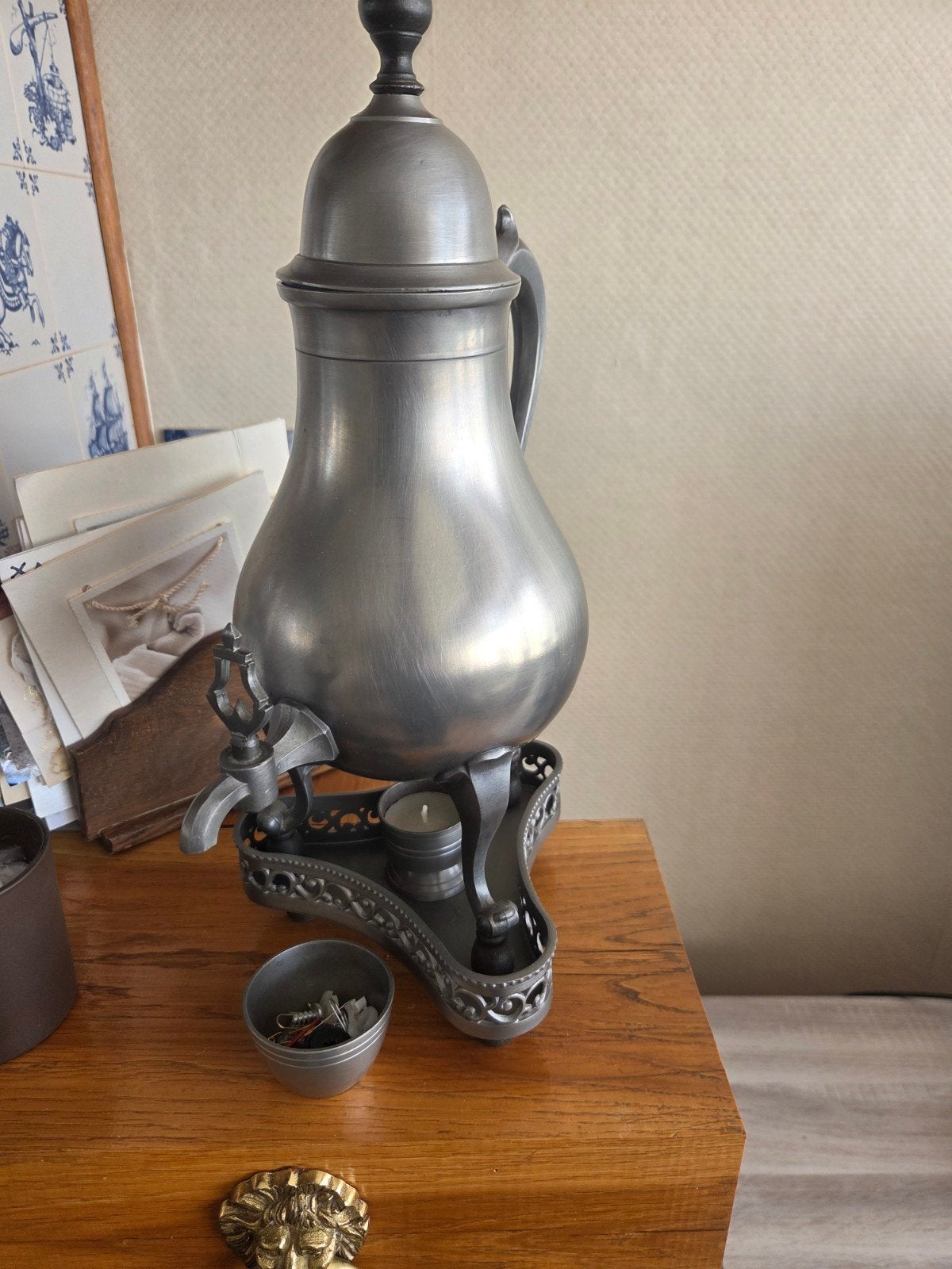 Antieke tinnen koffiekan / brander - Meubelfabriek Oisterwi, Antiek en Kunst, Ophalen