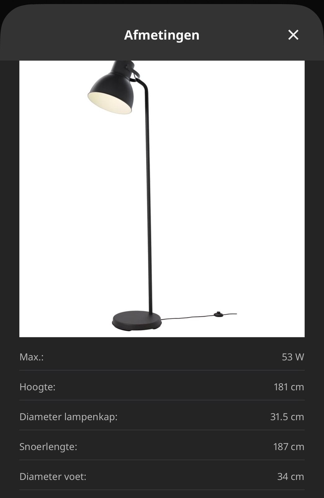 IKEA Hektar lamp donkergrijs, Ophalen, Zo goed als nieuw