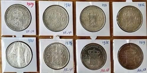 8 zilveren rijksdaalders Wilhelmina, Setje, Zilver, Ophalen of Verzenden, Koningin Wilhelmina