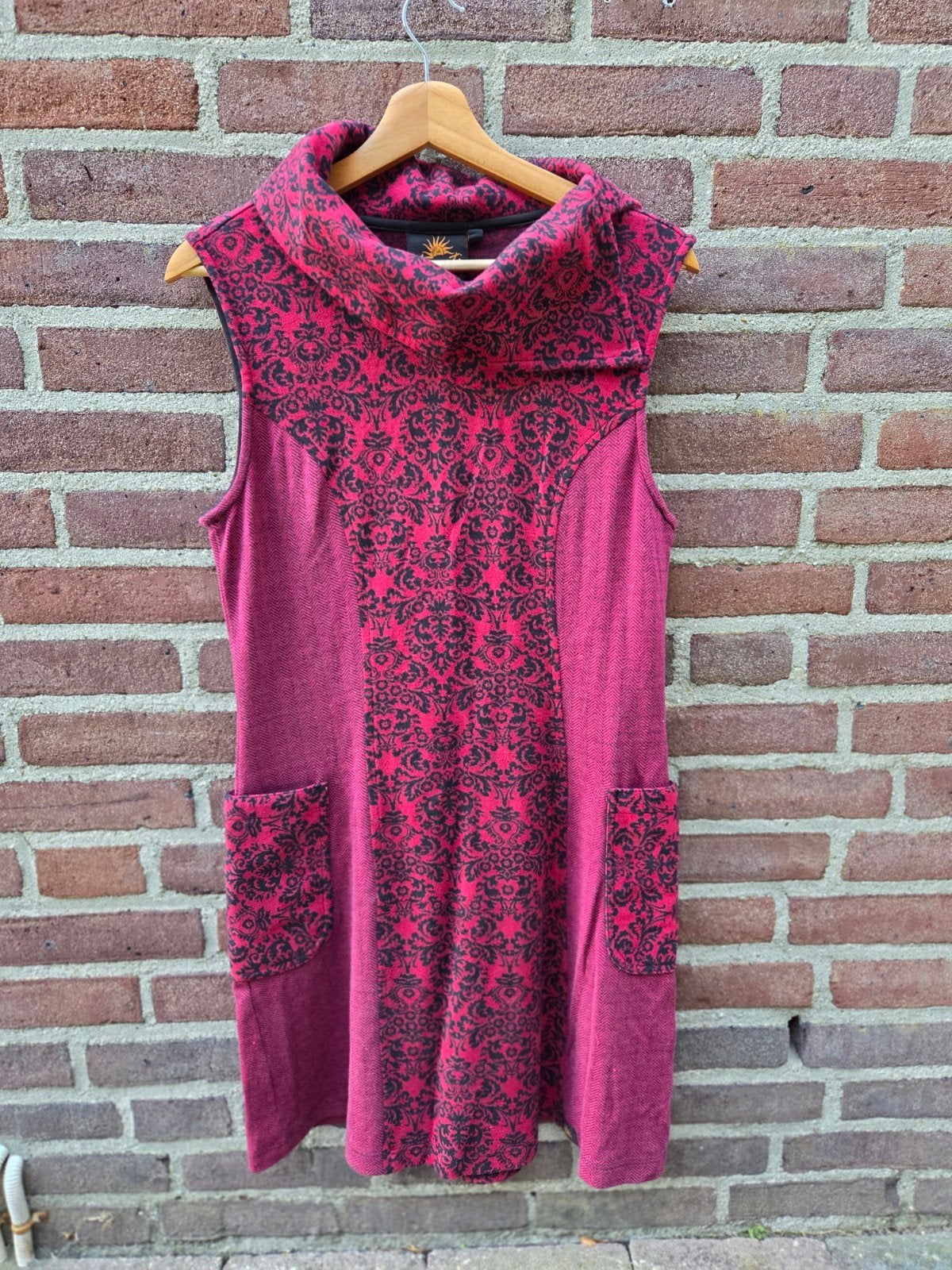 Chapati jurk tuniek 100% biologisch katoen wijnrood/zwart, Maat 38/40 (M), Chapati, Meerkleurig, Ophalen of Verzenden