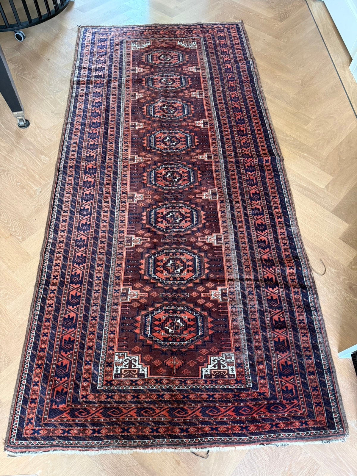 Prachtige authentieke Oosterse vintage loper – 127 x 280 cm, Ophalen, 200 cm of meer, Zo goed als nieuw, Crème