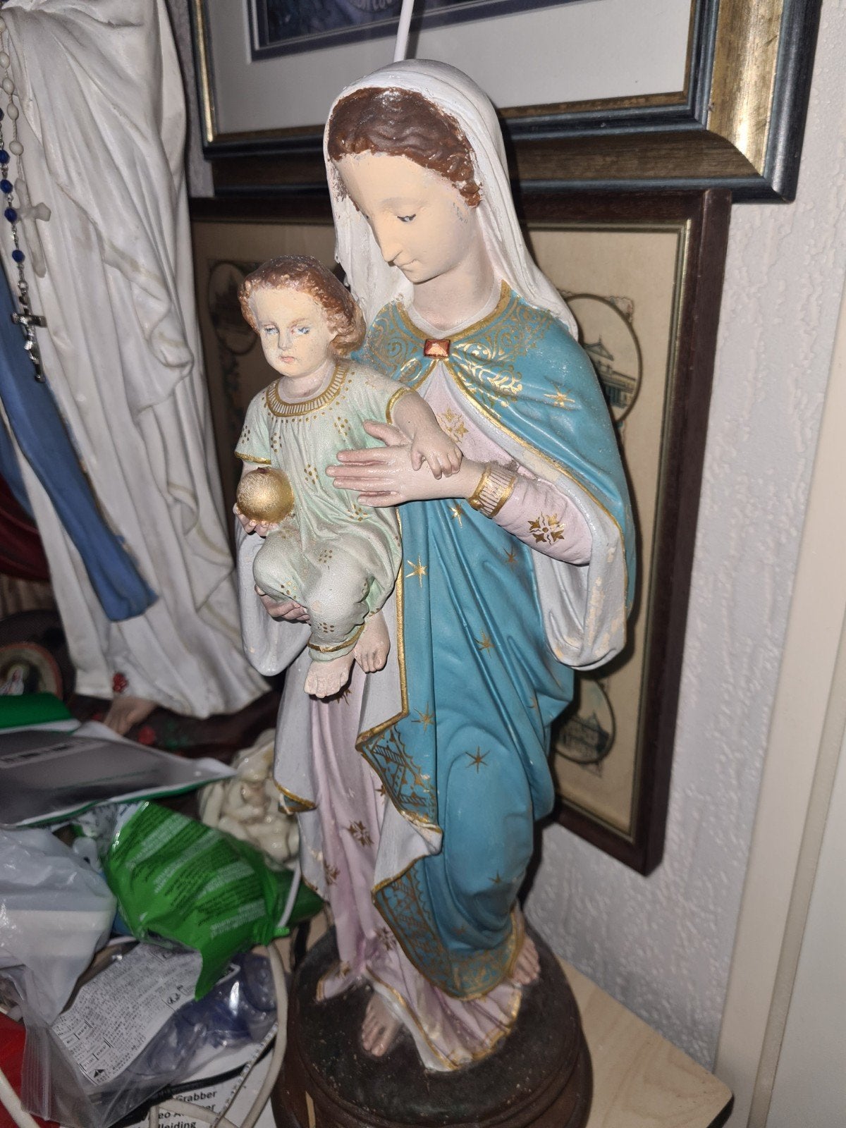 Vintage Maria met Kindje Jezus Beeld - Religieuze Kunst, Antiek en Kunst, Antiek | Religie, Ophalen of Verzenden