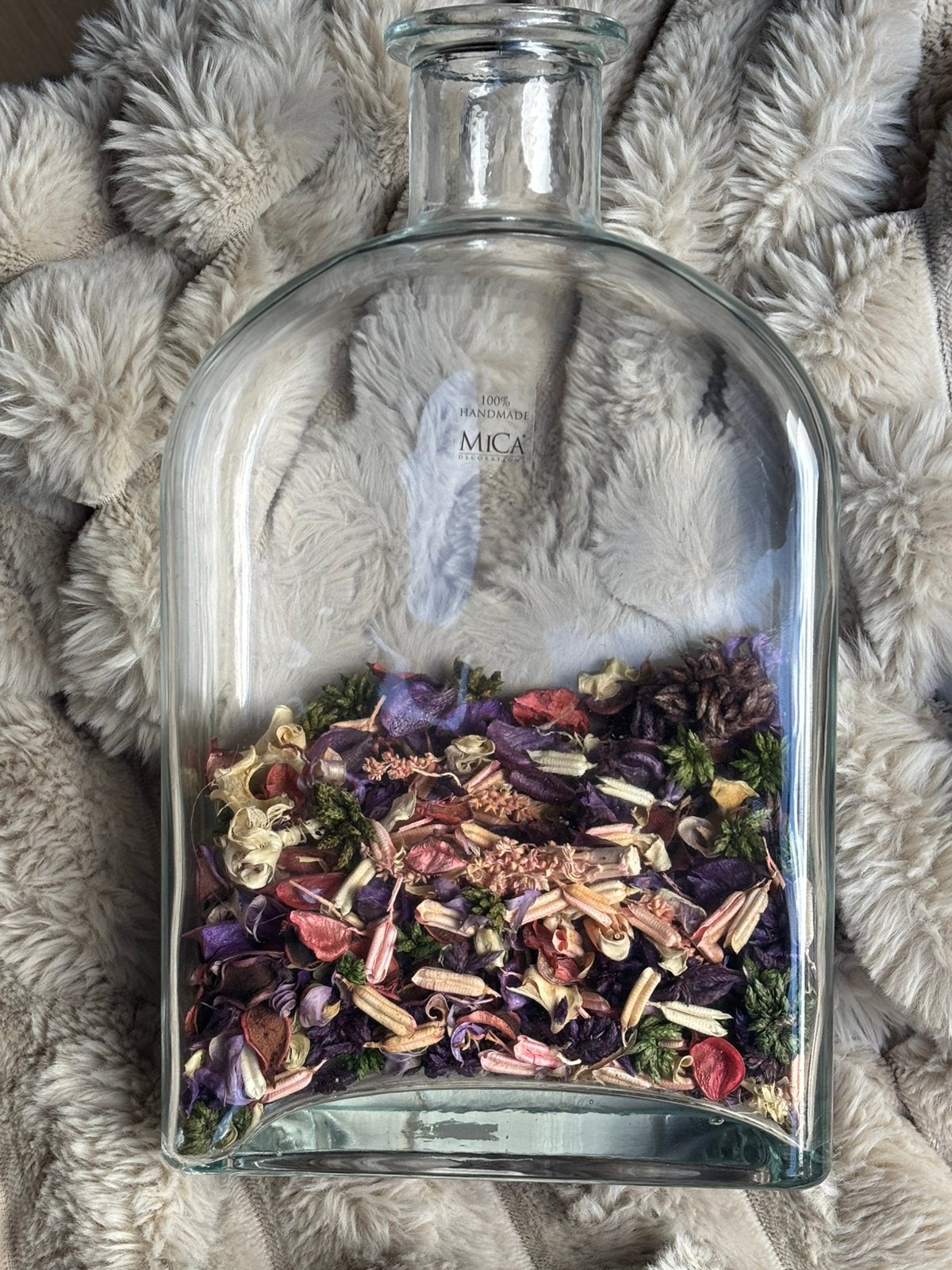 Mica Decorations glazen vaas met potpourri 38 cm, Handgemaakt, Transparant, Ophalen of Verzenden, Glas