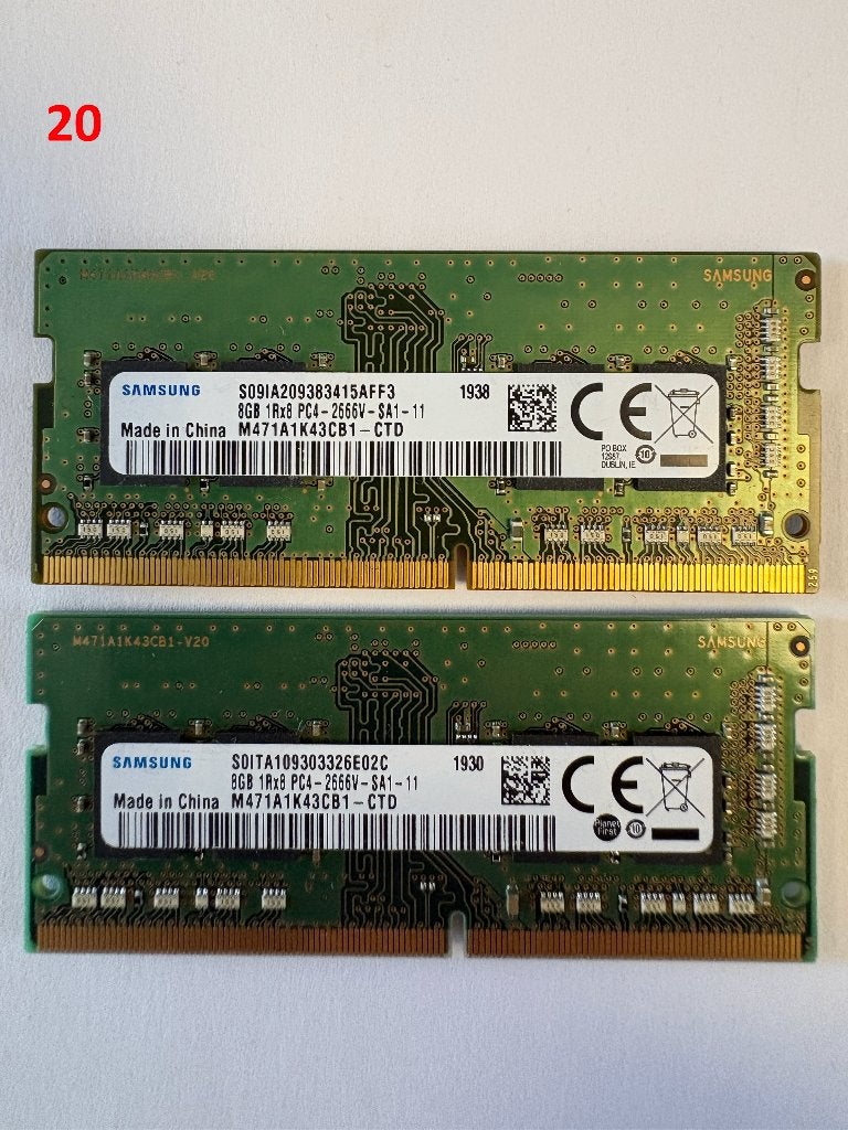 2 x Samsung 8GB DDR4-2666 SO-DIMM (16gb totaal), Computers en Software, Gebruikt, Verzenden, DDR4, Laptop