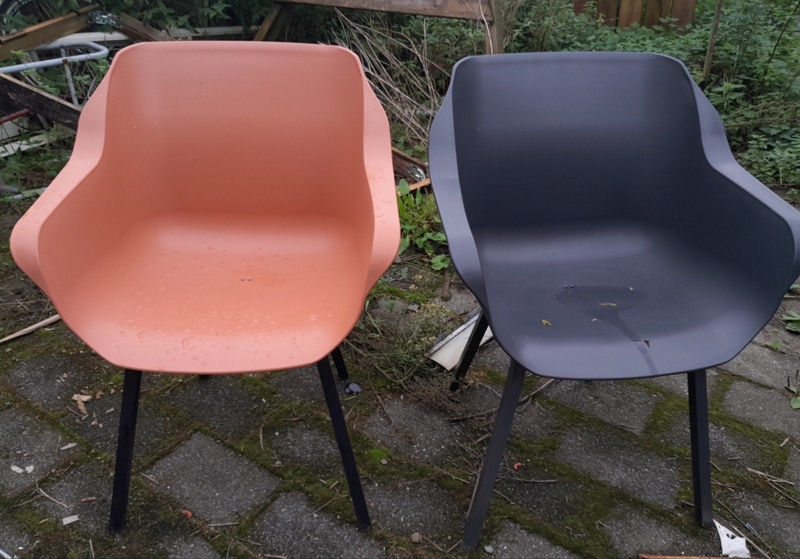 6 Hartman tuinstoelen: 3 oranje, 3 zwart - Nieuwstaat, Ophalen, Zo goed als nieuw, Kunststof, Stapelbaar