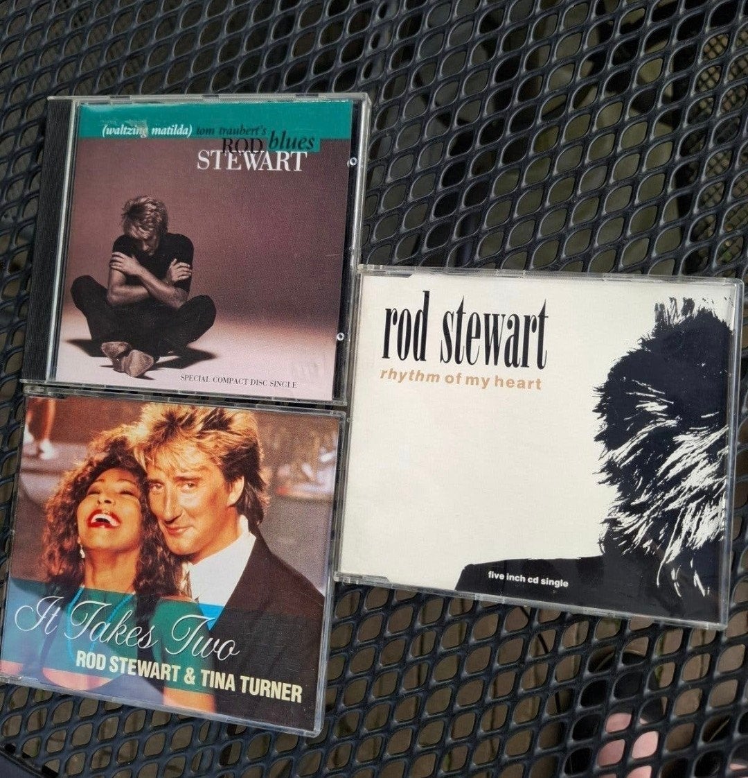 Rod Stewart  3 CD Singles Jaren '90: Tom Traubert's Blues.., Ophalen of Verzenden, Gebruikt, Pop, Inclusief doosje