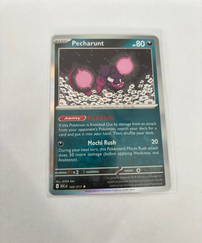 Pokemon Pecharunt 143/217 ASC holo, Ophalen of Verzenden, Zo goed als nieuw