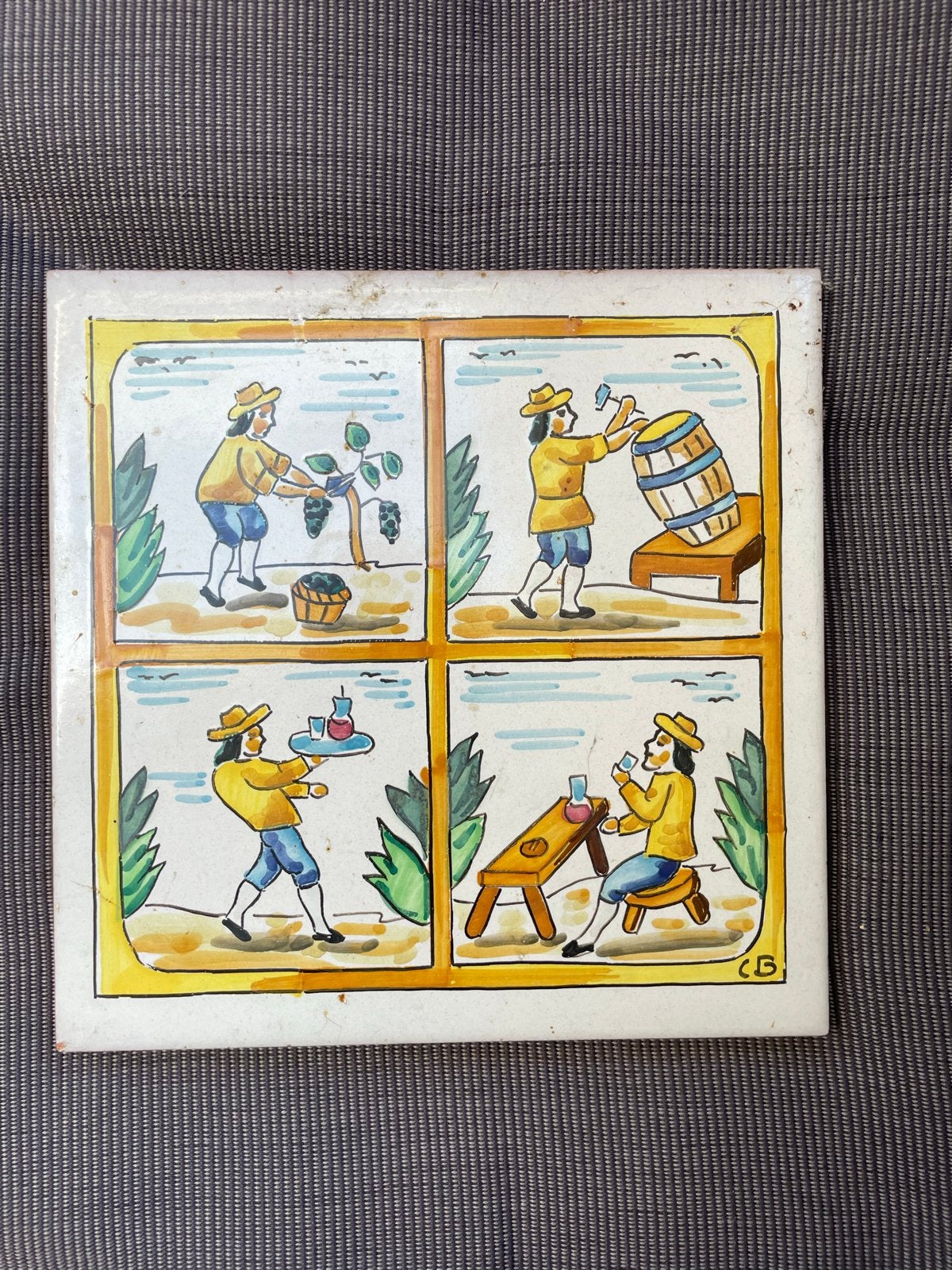 Vintage Spaanse tegel: Wijnproductie tafereel, Ophalen of Verzenden