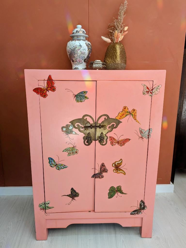 Handgeschilderde Chinese Vlinder Kast Oosters, Zo goed als nieuw, X, Minder dan 50 cm, Ophalen