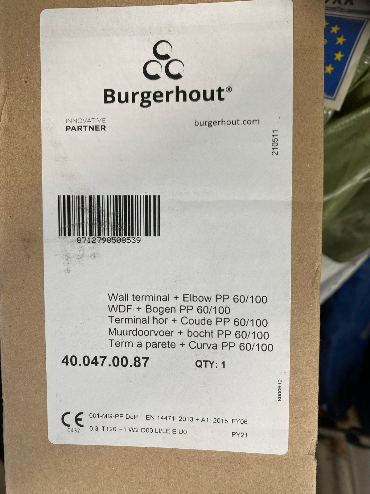 Burgerhout Muurdoorvoer 60/100, Ophalen of Verzenden, Nieuw, Ventilator en Afzuiger