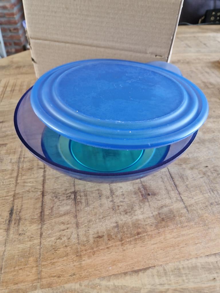 Tupperware schaal met deksel - Blauw/Turquoise, Ophalen of Verzenden, Gebruikt, Blauw, Schaal